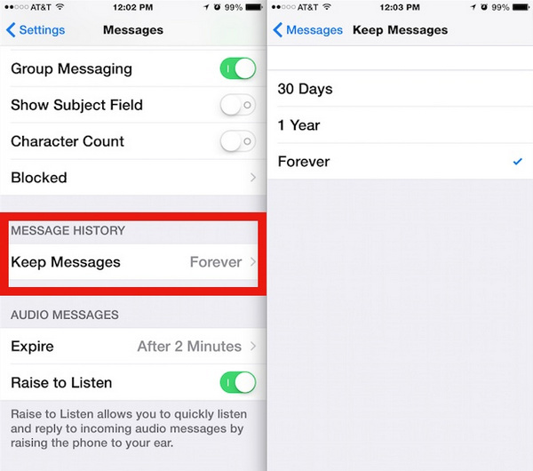 delete iPhone message automatically