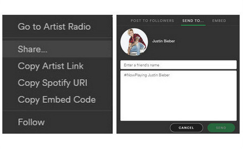 Share Spotify Music by Sending Message