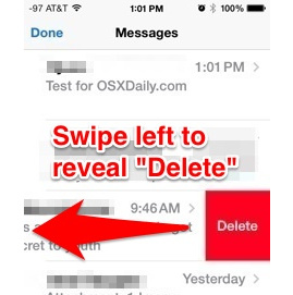 swipe to delete iPhone message