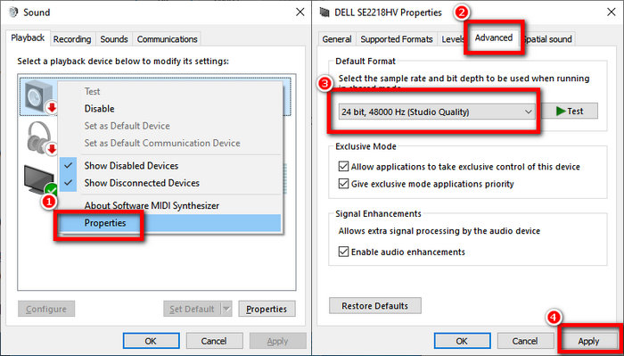 change sound format to resolve hdmi not working