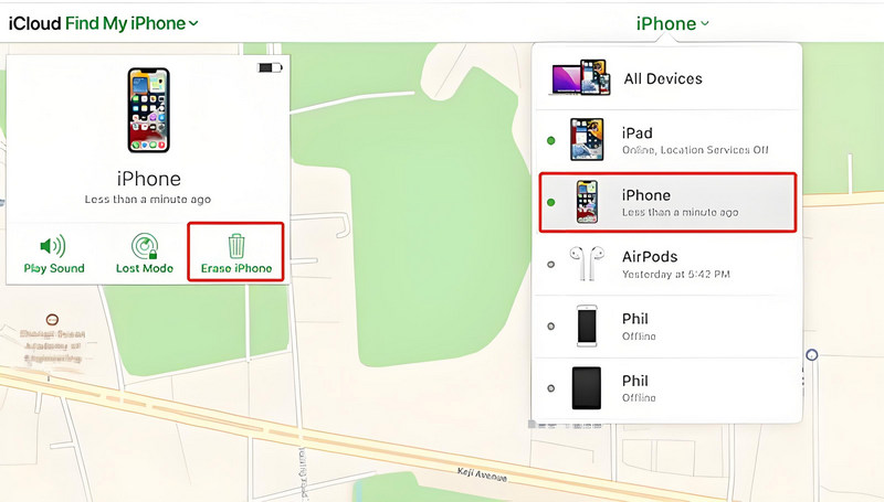 Erase iPhone on iCloud.com via Find My iPhone