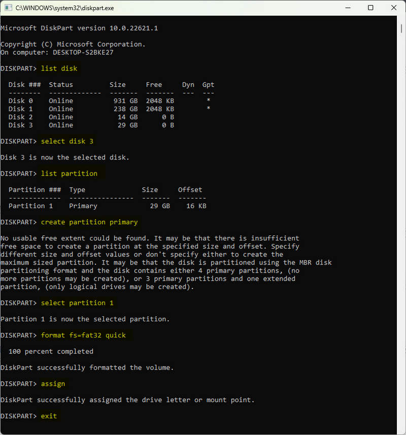 format sd card to fat32 with diskpart