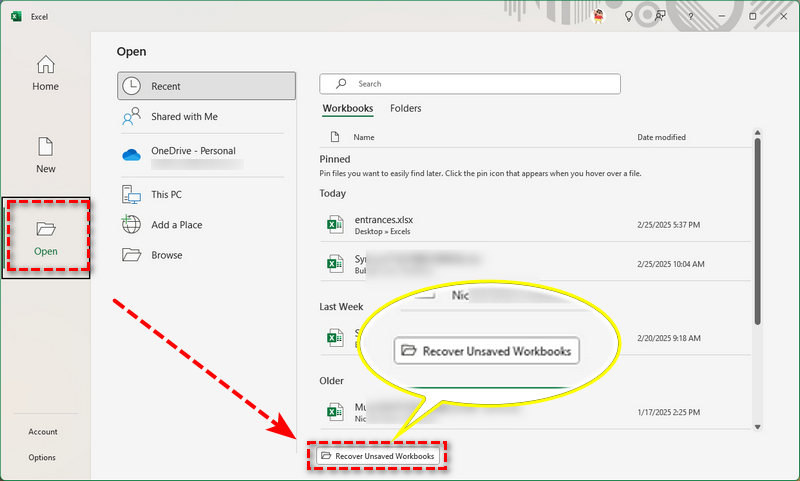 recover unsaved workbooks
