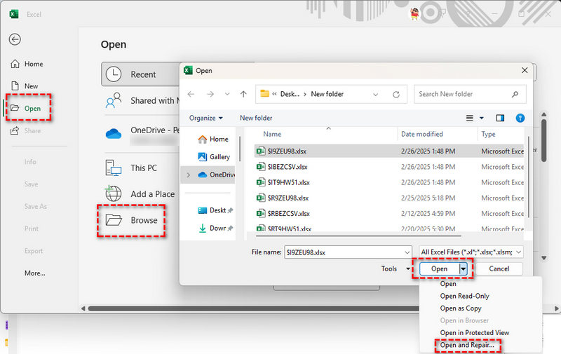 open and repair excel