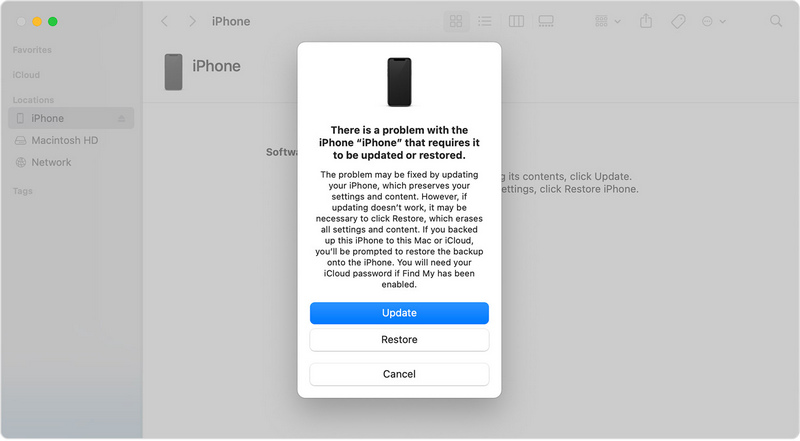 restore iPhone with iTunes or Finder under recovery mode