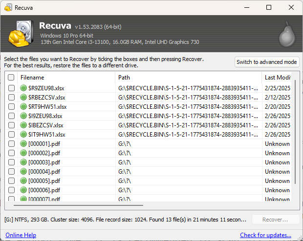 scanned deleted files with recuva