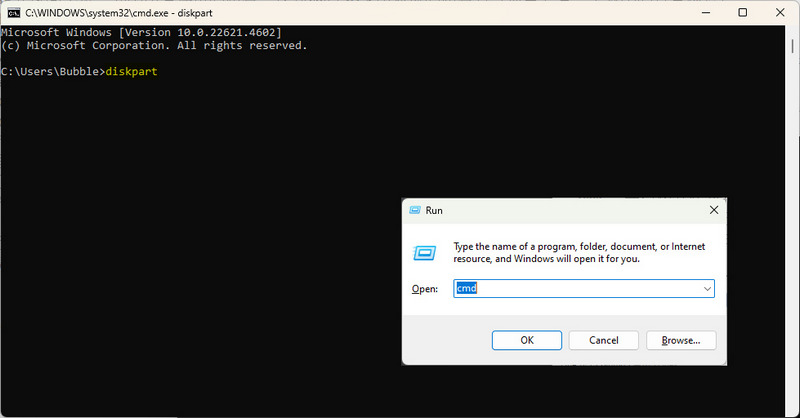 acess windows diskpart command tool