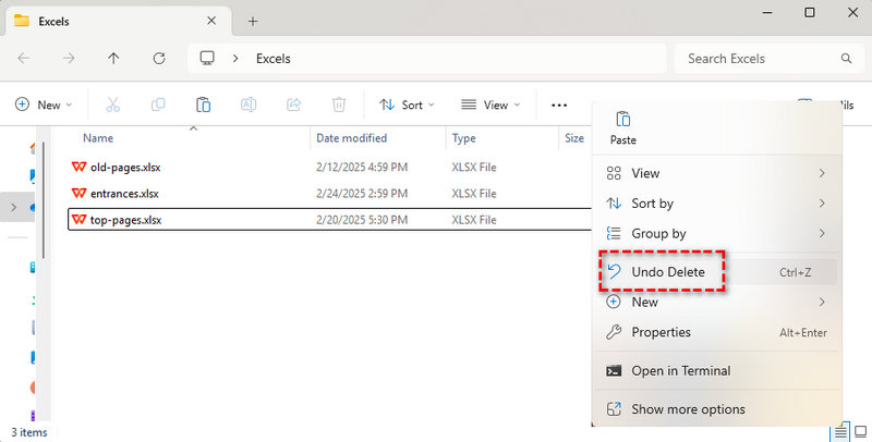 undo delete excel files