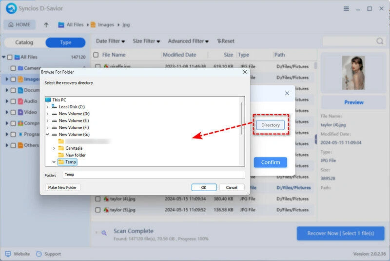 choose a path to recover corrupted files