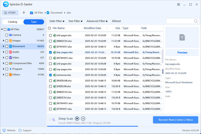 choose to recover excel files