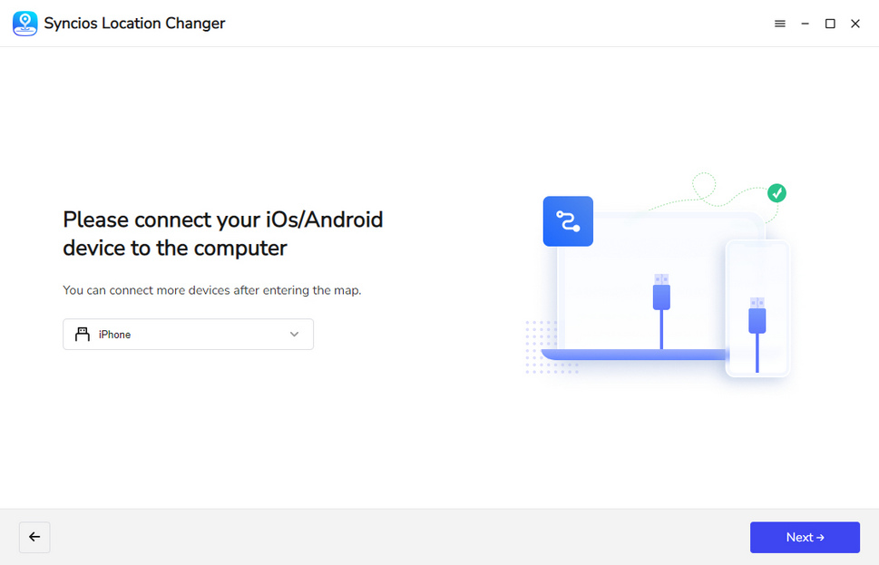 launch syncios location changer and connect iphone to pc