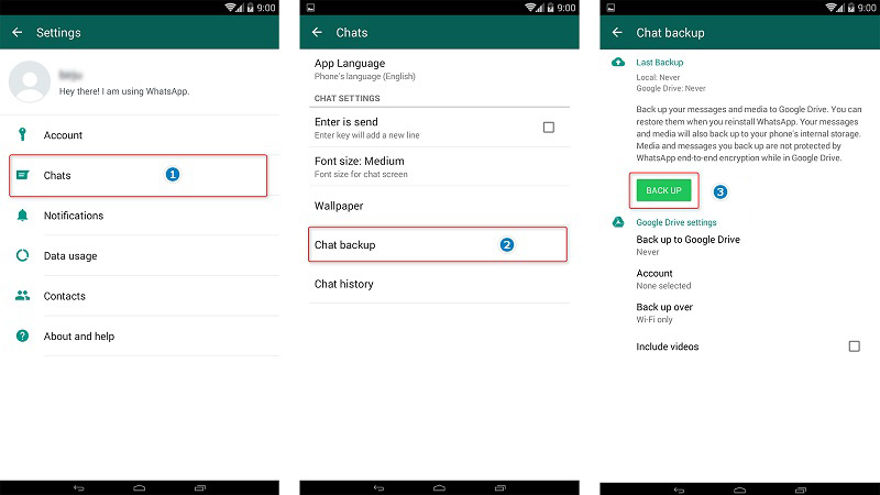 backup whatsapp chats with google drive