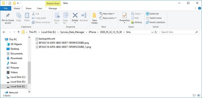 open iPhone SE messages backup folder