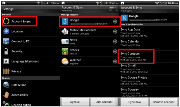 backup android contacts to google