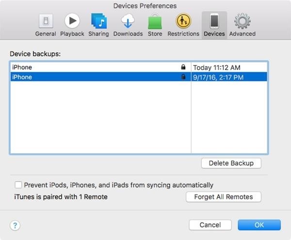 Delete text messages from iTunes Backup