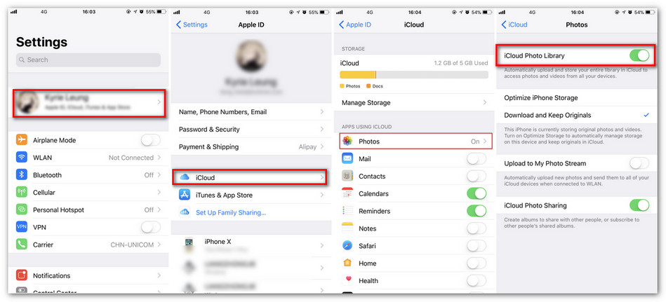 sync photos to iphone x from icloud