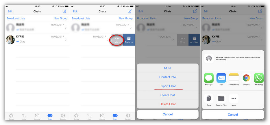 export whatsapp messages via email on iPhone