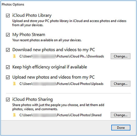 icloud photos options library on