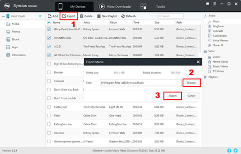 transfer ipod music to pc with syncios step3