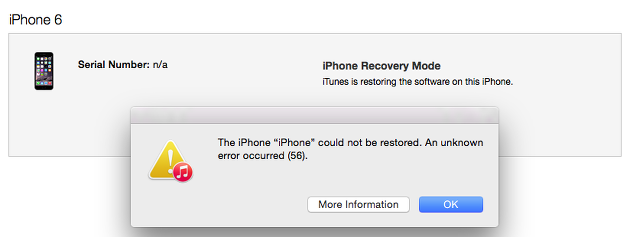 iTunes error 56 notification