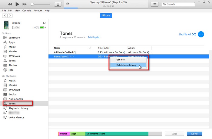remove iPhone 8 or iPhone 8 Plus ringtones with iTunes