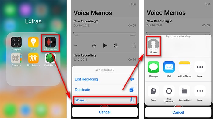 share iPhone X/XS/XR voice memos to mac with airdrop