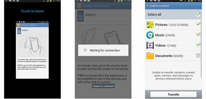 using NFC features to transfer old Samsung data to Samsung Galaxy S21