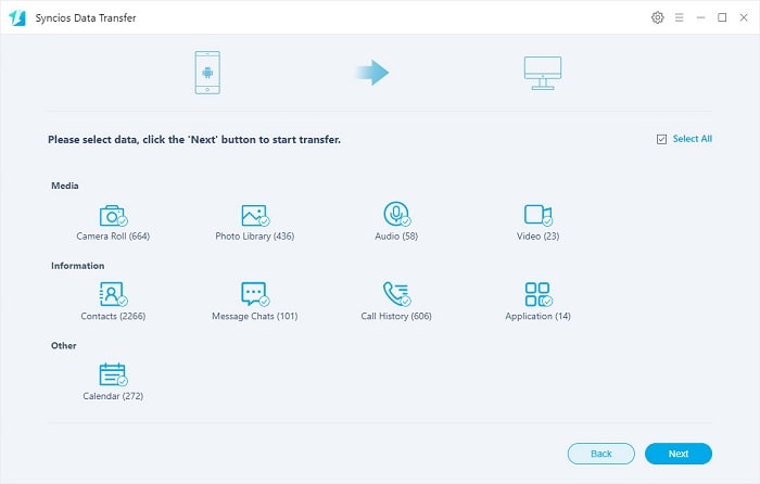 select Samsung Galaxy S20 contents to backup