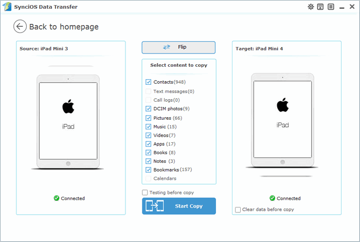 Transfer data from old ipad to new iPad mini 4