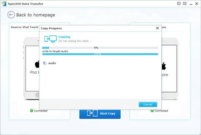 Copying data to iPhone