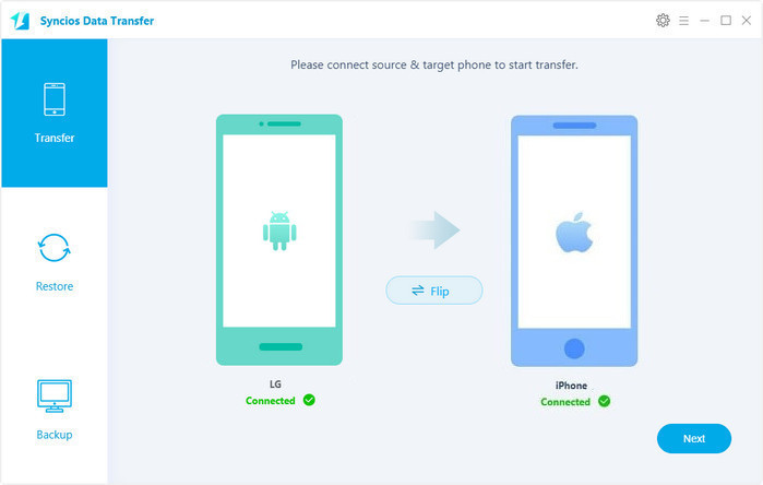 LG to iPhone Data Transfer interface