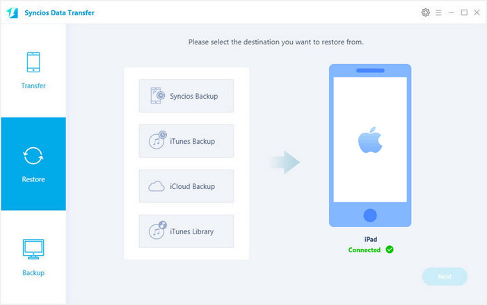 restore iPod to iPad with Syncios Data Transfer Backup