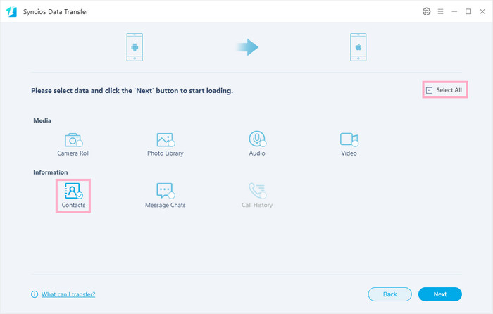 Backup contacts using Data Transfer