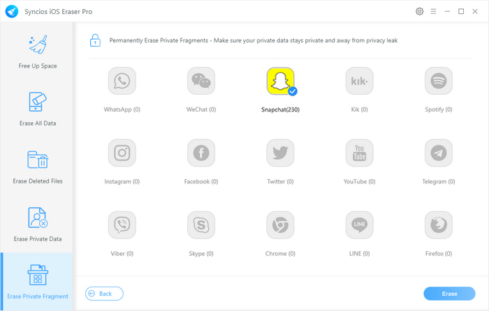 erase snapchat data by syncios