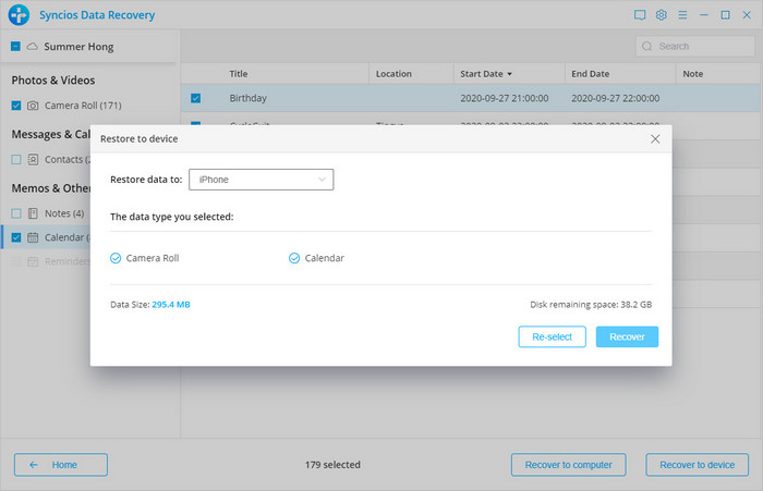 syncios data recovery contacts csv vcf