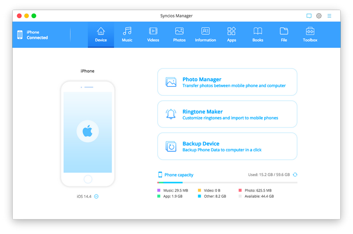 Syncios iOS Manager for mac homepage