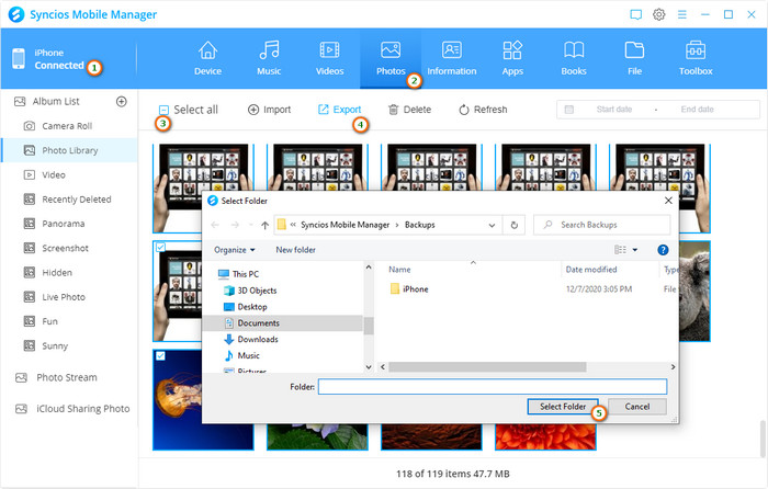 export iphone 7 photos via syncios 