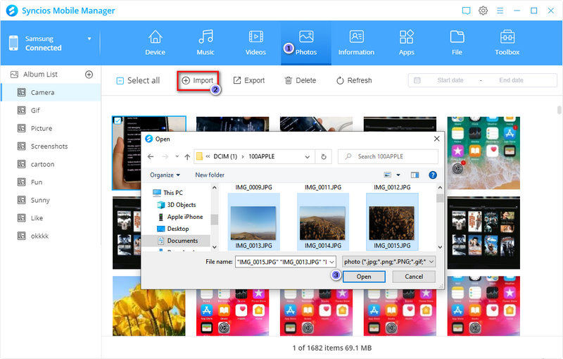 import photos to samsung 