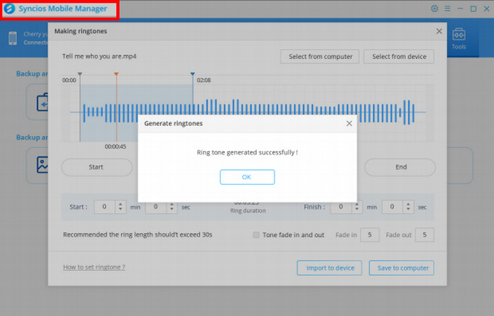 generate ringtone and import to samsung galaxy s21