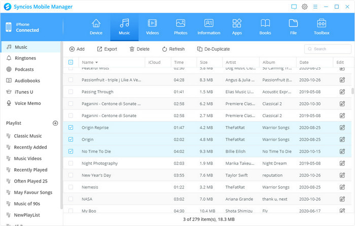 iOS music interface