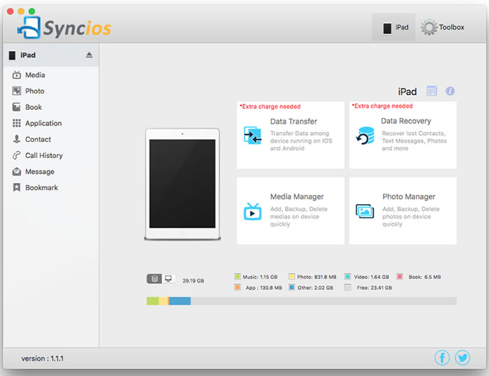 Syncios Manager for Mac V1.1.1 interface