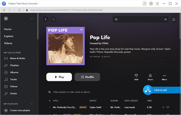 navigate to target playlist