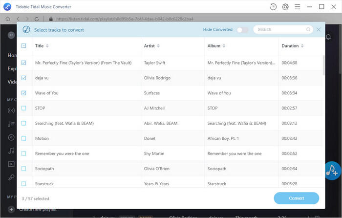 select tidal songs to convert