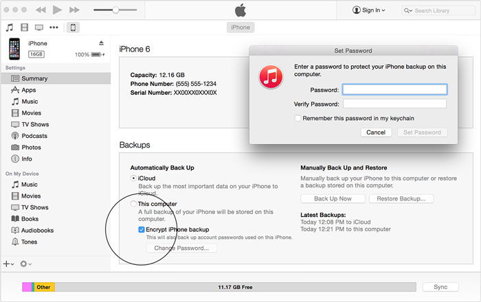 uncheck encrypt iTunes backup on Mac