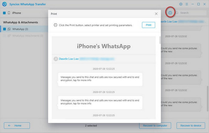 print out whatsapp message on iPhone