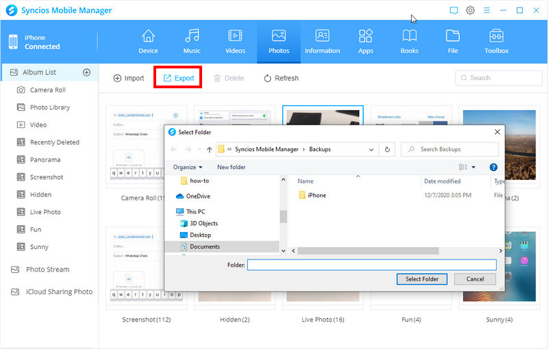 export iPhone 11 photo folder to pc