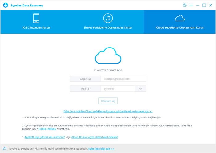 sign in to recover from iCloud backup file